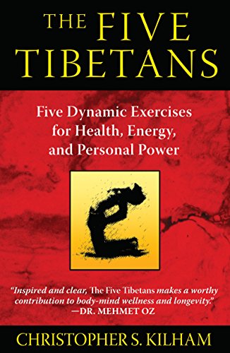 Book cover: "The Five Tibetans" with a silhouette of a yoga pose.