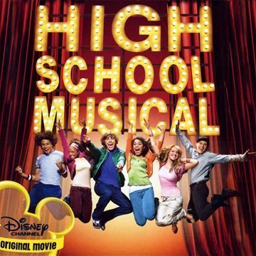 “High School Musical” soundtrack cover with cast jumping and Disney logo.