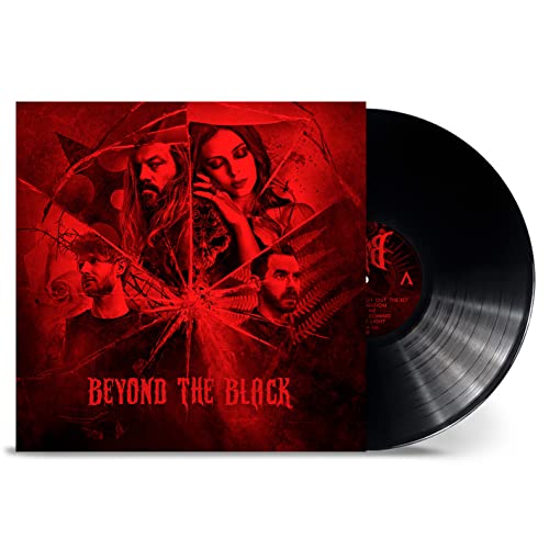 Red album cover with band members and a black vinyl record.