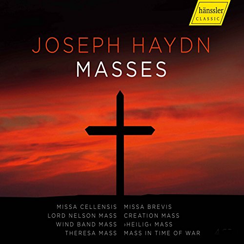 CD cover for Joseph Haydn’s “Masses” featuring a red sky and cross.