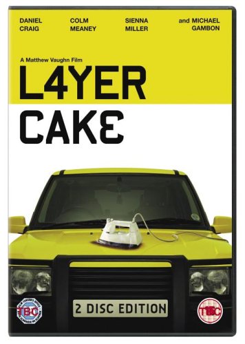 Layer Cake" DVD cover with yellow car, iron, and film title.