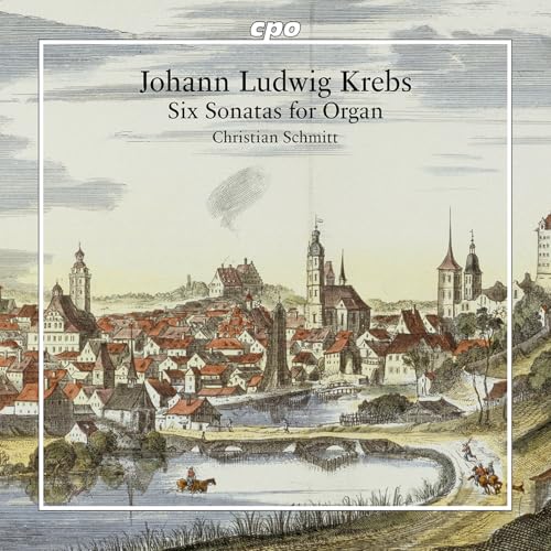 CD cover: historical town illustration, text “Johann Ludwig Krebs - Six Sonatas”.