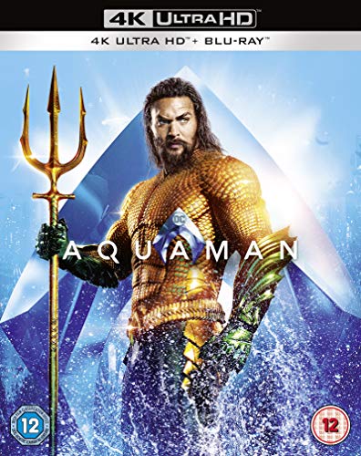 Aquaman Blu-ray cover featuring Jason Momoa holding a trident.