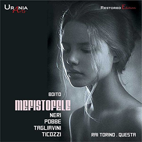 CD cover for Boito’s “Mefistofele” featuring a grayscale portrait of a woman.