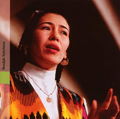 CD cover featuring Monajat Yultchieva, an Uzbek singer, looking upwards.