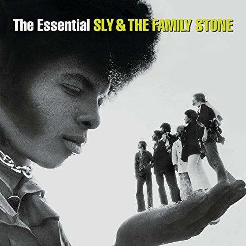 Album cover featuring Sly Stone with band members on his hand.