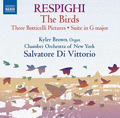 CD cover for Respighi’s “The Birds” featuring silhouetted birds in flight.