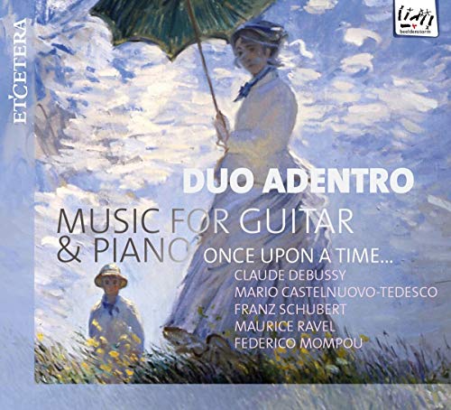 CD cover: painting of woman with parasol, text “Duo Adentro”, guitar, piano.