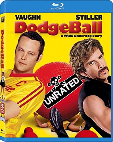 Blu-ray cover for "Dodgeball" featuring Vince Vaughn and Ben Stiller.