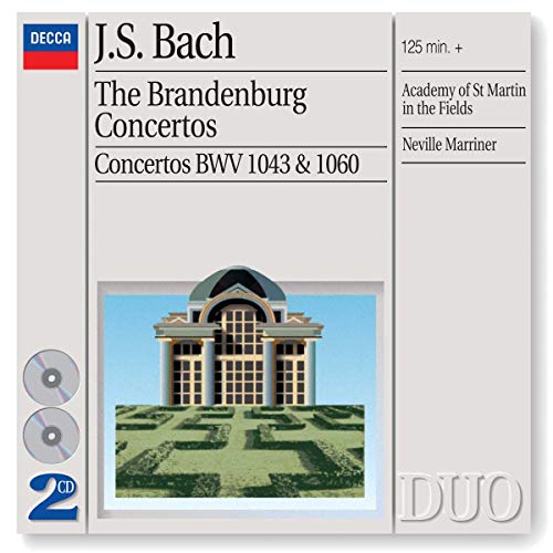 CD case for Bach’s Brandenburg Concertos, featuring a building illustration.