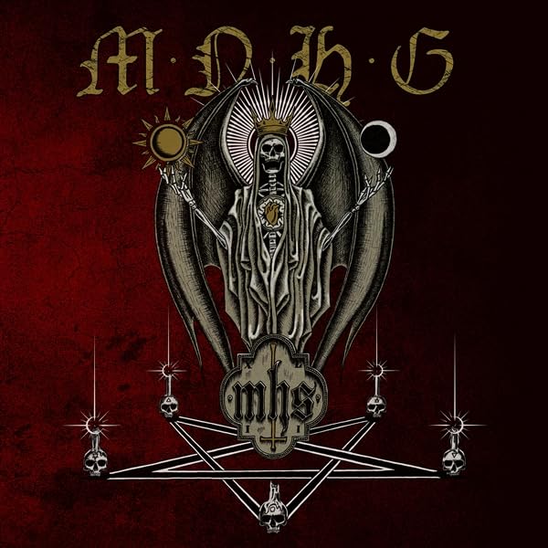 Dark album cover featuring a skeletal figure with wings, sun, and moon.
