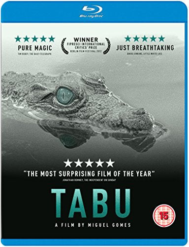 Blu-ray cover for "Tabu" featuring a close-up of an alligator’s face.