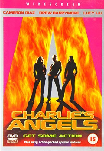 Charlie's Angels" DVD cover featuring three women silhouetted against flames.