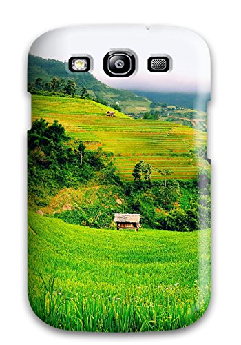 Phone case displaying a vibrant landscape of terraced rice paddies and a small hut.