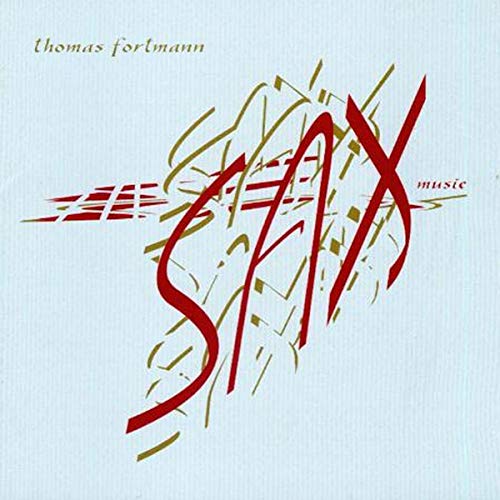 CD cover with abstract red and gold lines spelling “SAX music”.