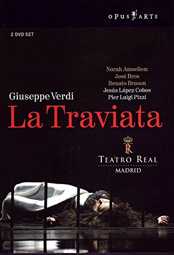 DVD cover for Verdi’s “La Traviata” opera, featuring a reclining woman.