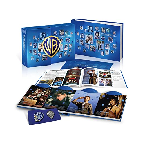 Blue Warner Bros. 100th Anniversary Blu-ray collection with film stills.