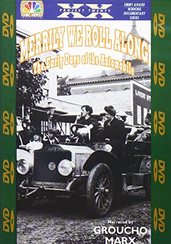 DVD cover for documentary āMerrily We Roll Alongā featuring early automobiles.