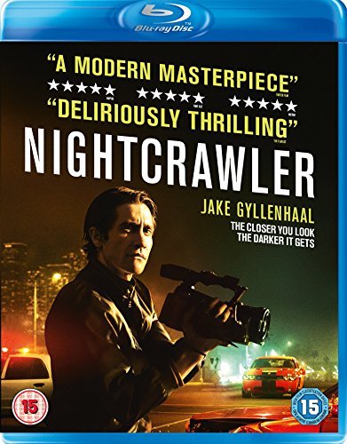Nightcrawler Blu-ray cover featuring Jake Gyllenhaal with a video camera.