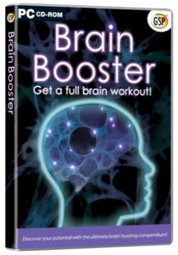 DVD case for “Brain Booster” featuring a glowing brain and head silhouette.