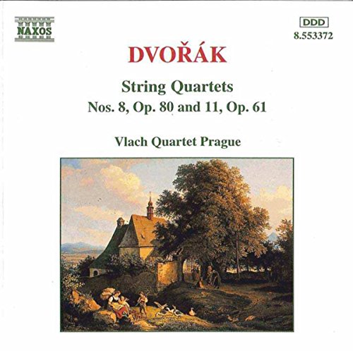 CD cover for Dvorak string quartets featuring a rural landscape painting.