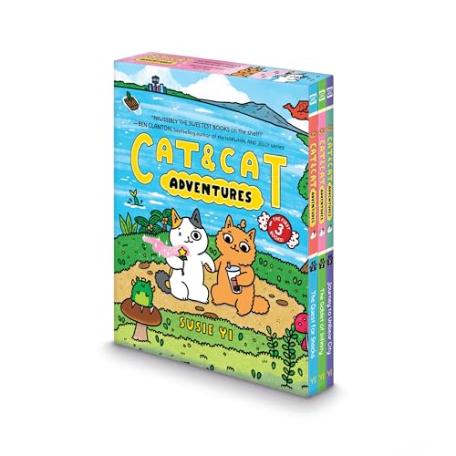 Three colorful graphic novels featuring two cartoon cats on the cover.