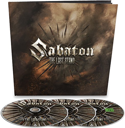 Sabaton The Last Stand DVD case and three matching discs with dark, metallic artwork.