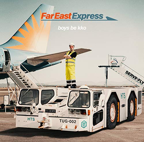 Vinyl album cover featuring a worker on an airport tug with a plane.