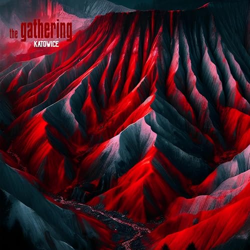 Album cover for The Gathering - Katowice, featuring red and grey canyons.