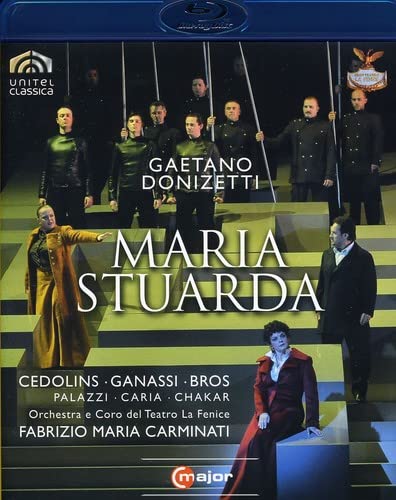 Blu-ray cover for opera "Maria Stuarda" featuring performers in costume.