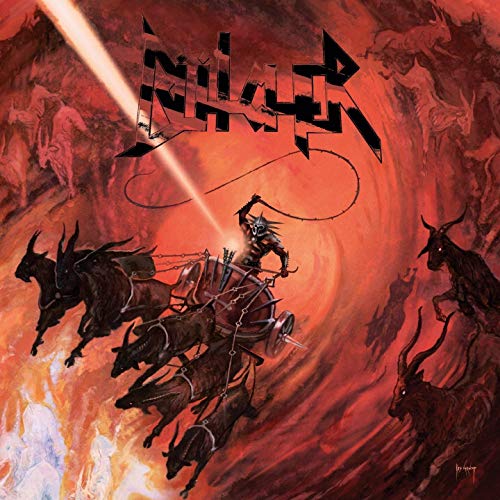 Butcher album cover: fiery red scene with goats pulling a chariot.