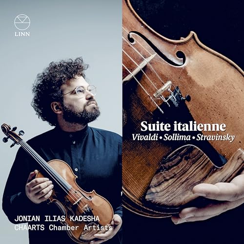CD cover featuring violinist Jonian Ilias Kadesha and a violin detail.