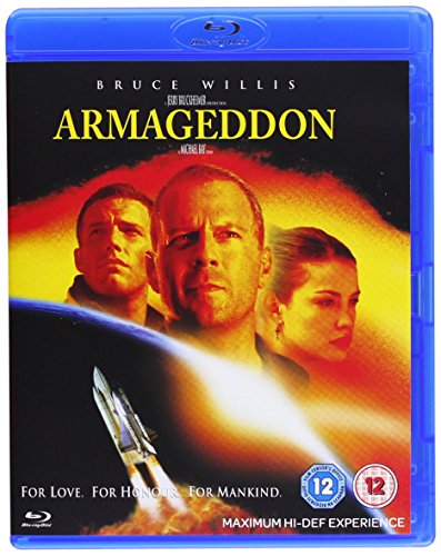 Armageddon" Blu-ray case featuring Bruce Willis, Ben Affleck, and Liv Tyler.