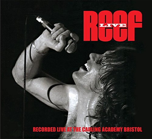 Black and white CD cover of Reef performing live with a microphone.