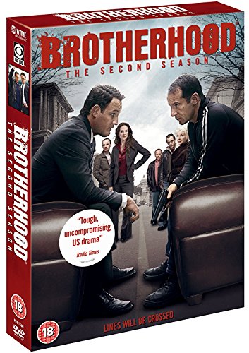 Brotherhood" Season 2 DVD cover featuring two men in suits and a cast group.