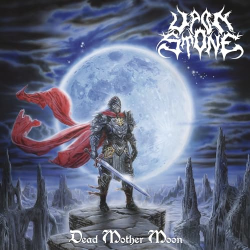 Album cover: armored figure with sword before a large moon.