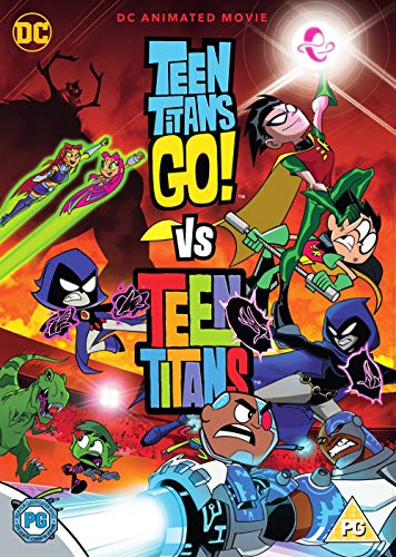 DVD cover featuring colorful cartoon characters from Teen Titans Go! and Teen Titans.