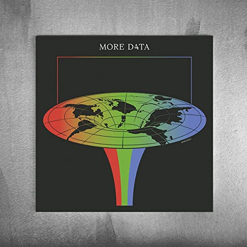 MORE D4TA" album cover with a colorful, distorted world map image.