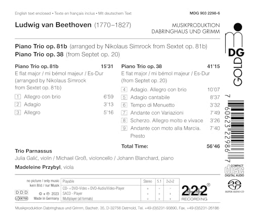 CD case for Beethoven piano trios performed by Trio Parnassus.