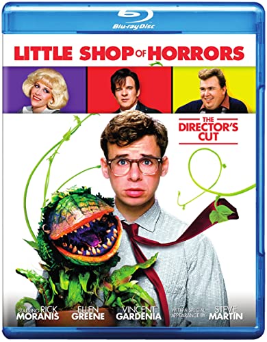 Little Shop of Horrors" Blu-ray cover featuring Rick Moranis and a plant.