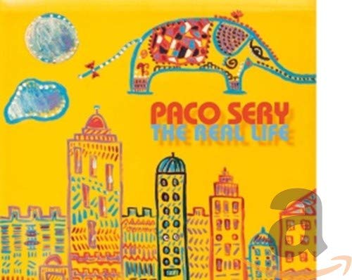 Yellow CD cover with colorful illustrated elephant, buildings, and text.