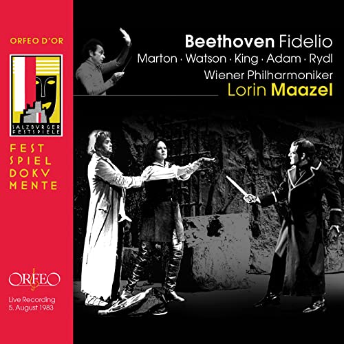 CD cover for Beethoven’s Fidelio opera featuring performers and a stage scene.