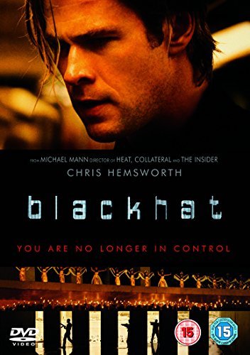 Blackhat DVD cover featuring Chris Hemsworth in a dramatic, orange-toned portrait.