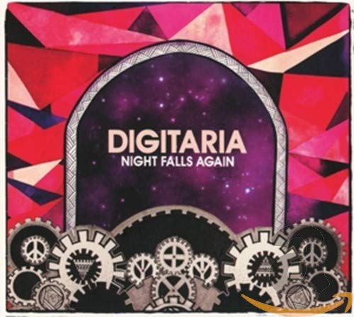 CD cover with geometric design, "Digitaria - Night Falls Again" text, and gears.