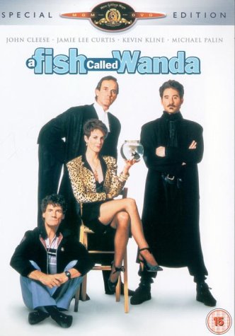 A Fish Called Wanda" DVD cover with four actors and a fishbowl.
