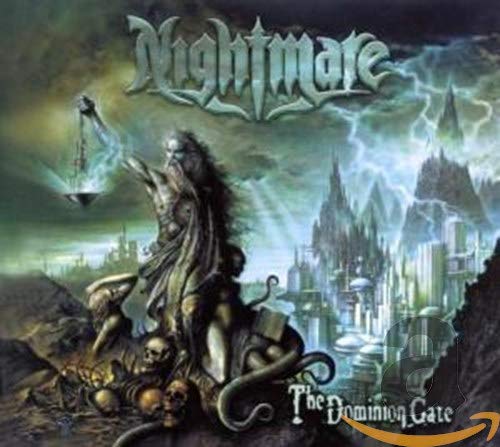 CD cover for Nightmare’s “The Dominion Gate” featuring a dark fantasy landscape.
