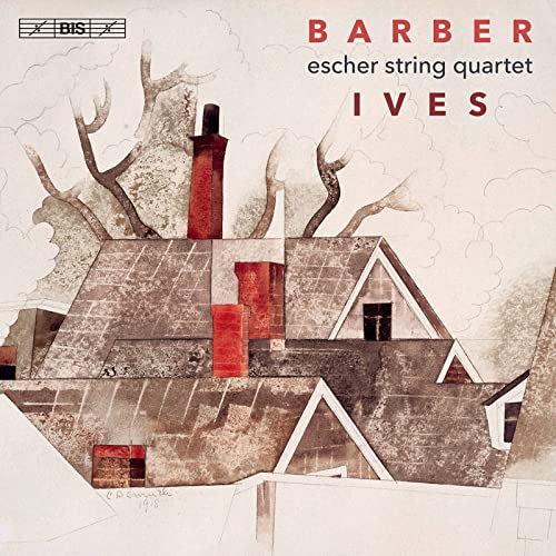 CD cover with abstract watercolor painting of rooftops and trees.