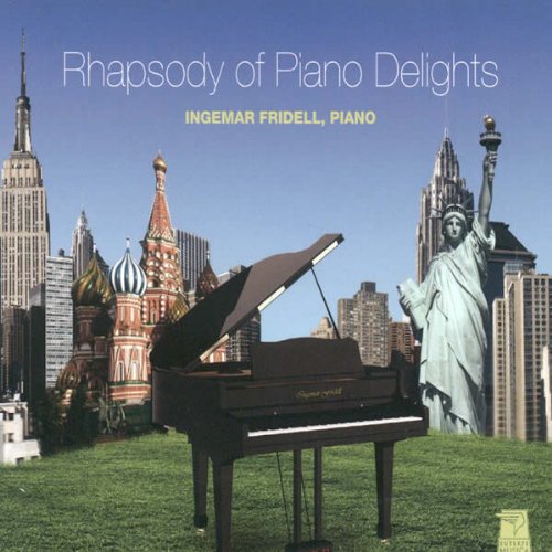 CD cover: Piano in front of New York and Moscow landmarks.