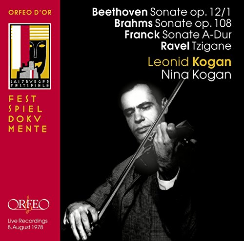 CD cover featuring violinist Leonid Kogan with text: Beethoven, Brahms, Franck, Ravel.