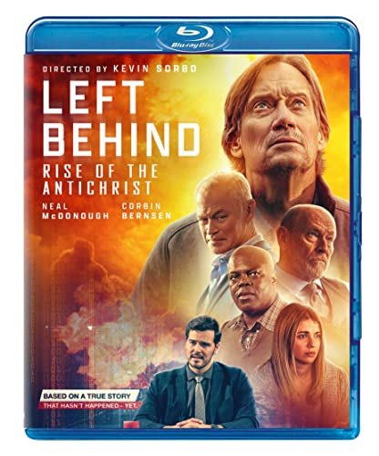 Left Behind" Blu-ray cover featuring actors and fiery, dramatic imagery.